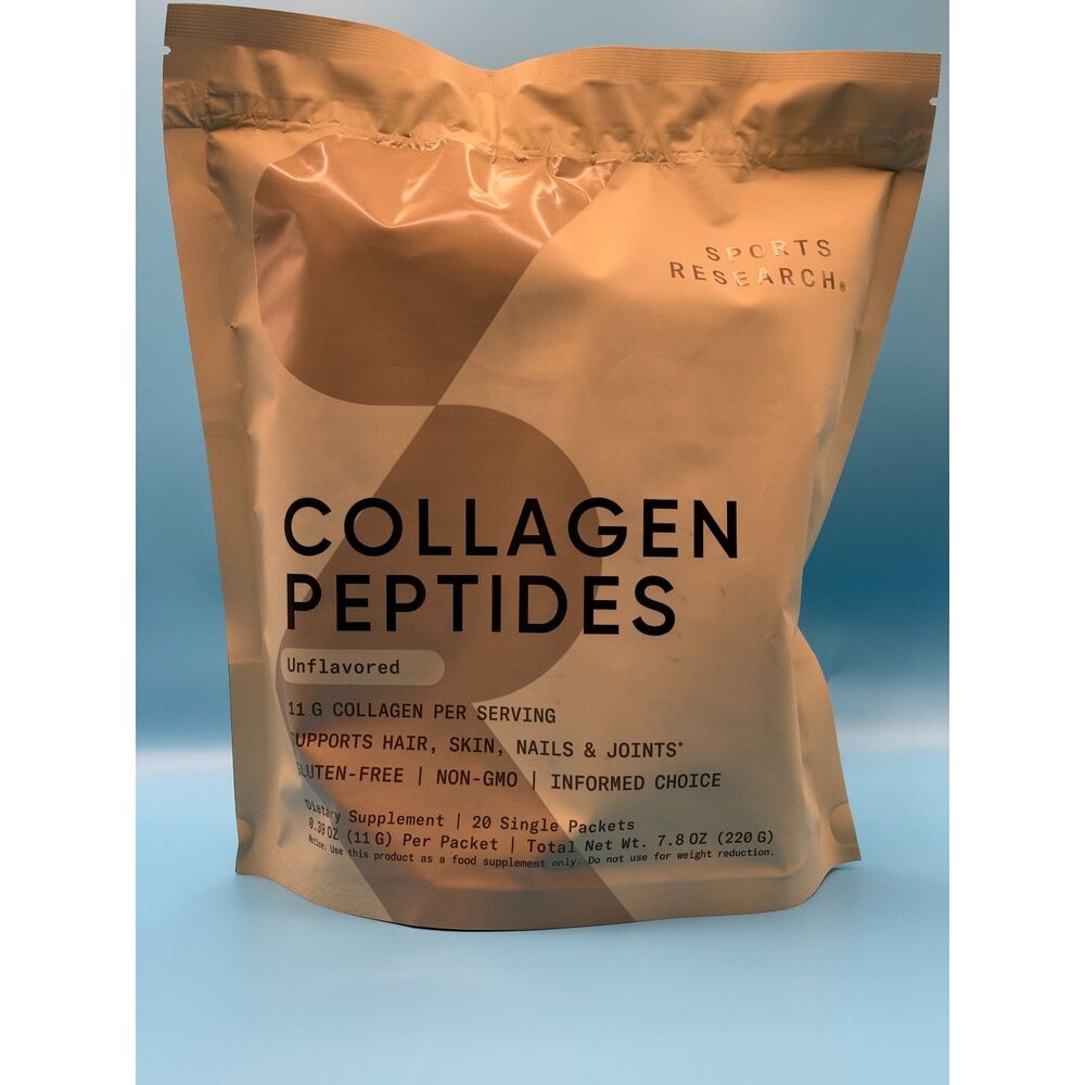Sports Research Collagen Peptides Protein Powder, 20 Packets (Unflavored)